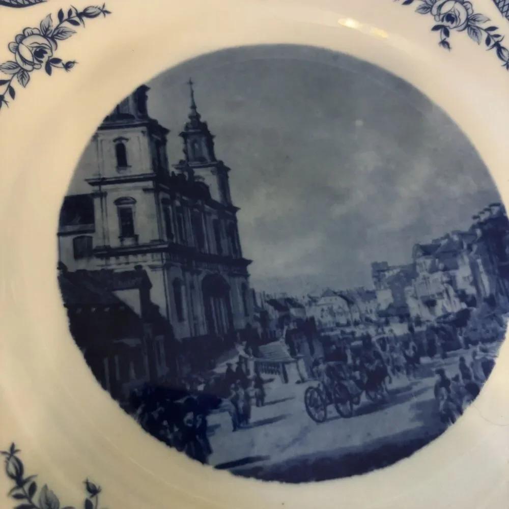 Vintage‎ Kahla Canaletto Plate Warsaw Holy Cross Church Blue White GDR Porcelain